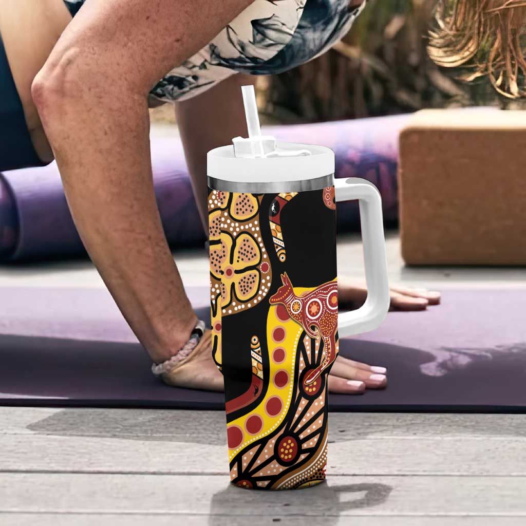 Kangaroo Australia Tumbler With Handle Aussie Aboriginal Dot Art