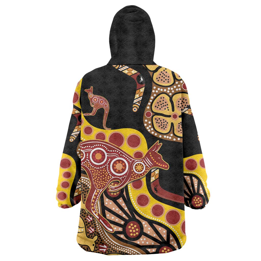 Kangaroo Australia Wearable Blanket Hoodie Aussie Aboriginal Dot Art