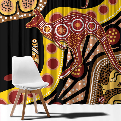 Kangaroo Australia Window Curtain Aussie Aboriginal Dot Art