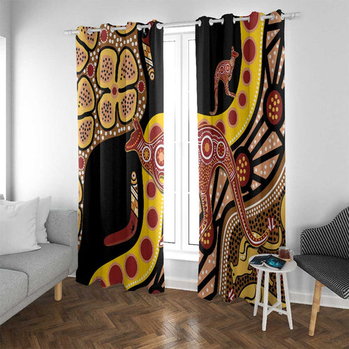 Kangaroo Australia Window Curtain Aussie Aboriginal Dot Art
