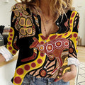 Kangaroo Australia Women Casual Shirt Aussie Aboriginal Dot Art