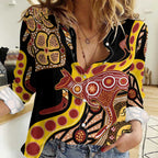 Kangaroo Australia Women Casual Shirt Aussie Aboriginal Dot Art