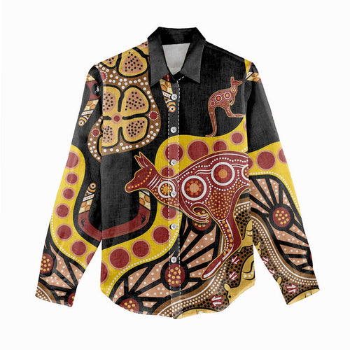 Kangaroo Australia Women Casual Shirt Aussie Aboriginal Dot Art