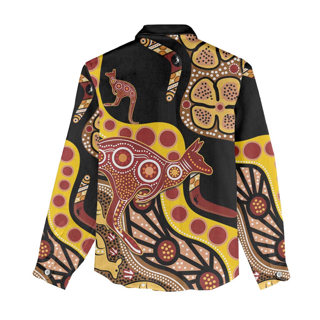 Kangaroo Australia Women Casual Shirt Aussie Aboriginal Dot Art