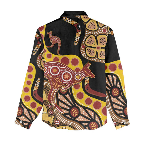 Kangaroo Australia Women Casual Shirt Aussie Aboriginal Dot Art