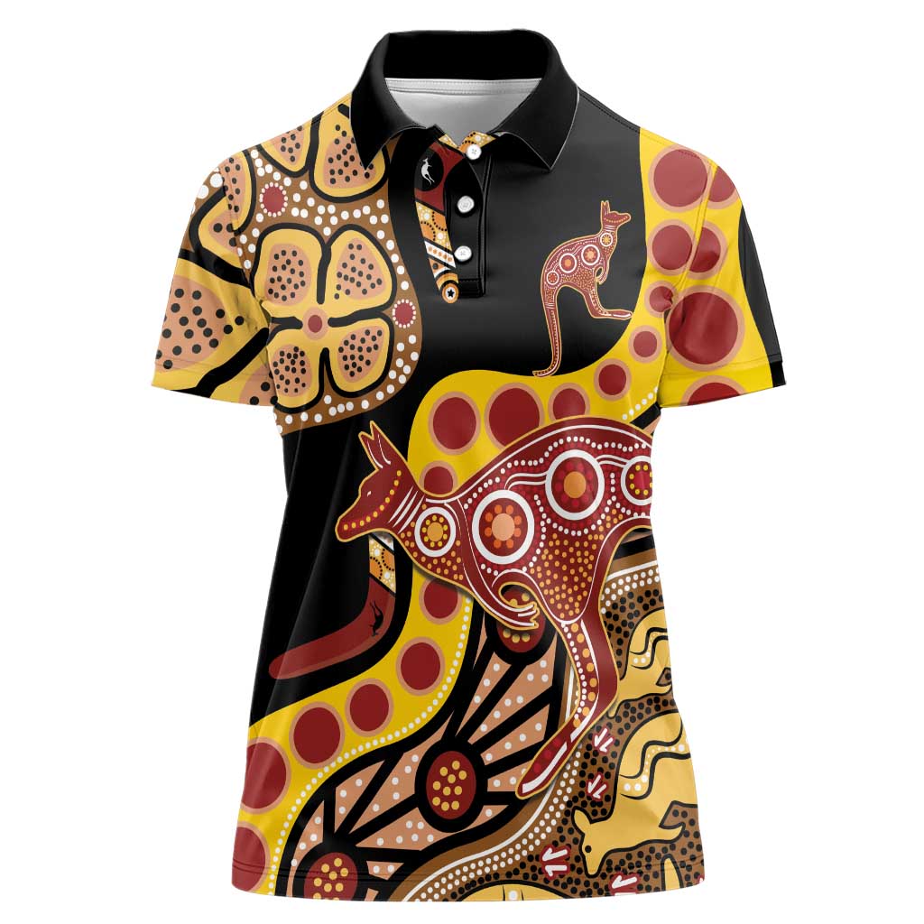 Kangaroo Australia Women Polo Shirt Aussie Aboriginal Dot Art