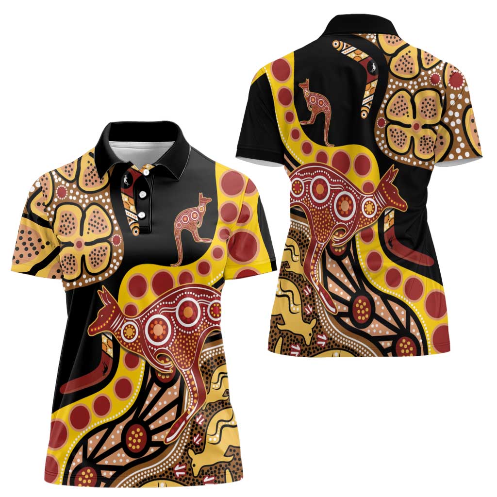 Kangaroo Australia Women Polo Shirt Aussie Aboriginal Dot Art