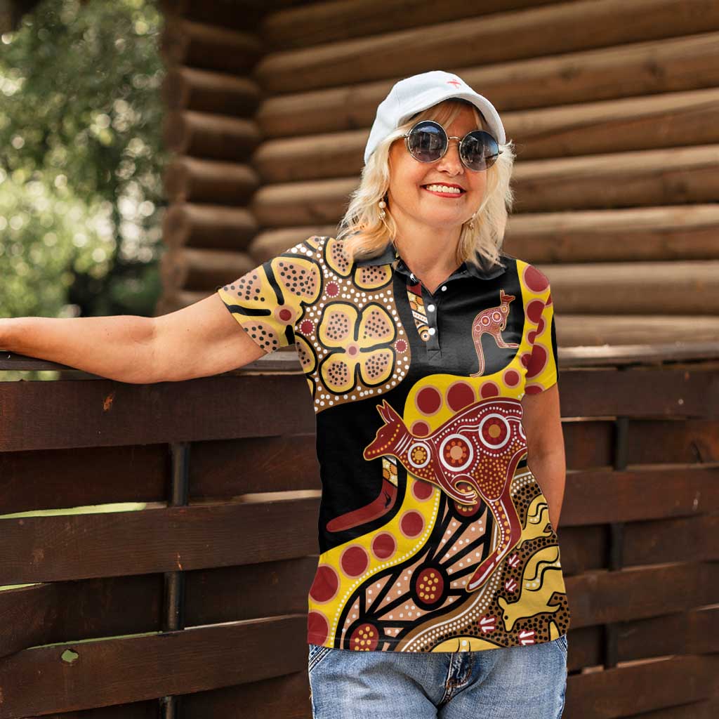 Kangaroo Australia Women Polo Shirt Aussie Aboriginal Dot Art