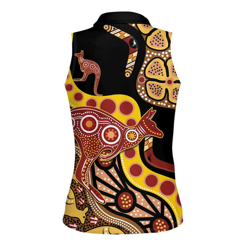Kangaroo Australia Women Sleeveless Polo Shirt Aussie Aboriginal Dot Art