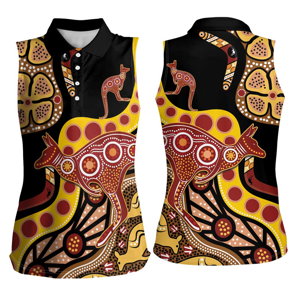 Kangaroo Australia Women Sleeveless Polo Shirt Aussie Aboriginal Dot Art