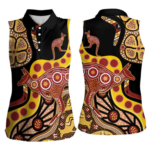 Kangaroo Australia Women Sleeveless Polo Shirt Aussie Aboriginal Dot Art