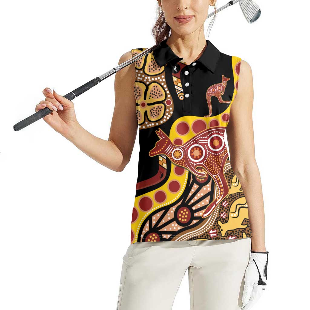 Kangaroo Australia Women Sleeveless Polo Shirt Aussie Aboriginal Dot Art