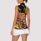 Kangaroo Australia Women Sleeveless Polo Shirt Aussie Aboriginal Dot Art