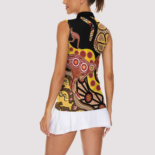 Kangaroo Australia Women Sleeveless Polo Shirt Aussie Aboriginal Dot Art