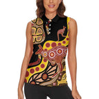 Kangaroo Australia Women Sleeveless Polo Shirt Aussie Aboriginal Dot Art