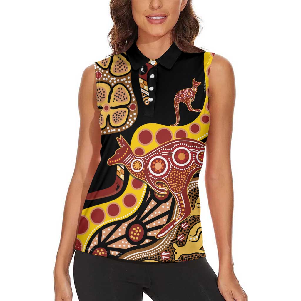 Kangaroo Australia Women Sleeveless Polo Shirt Aussie Aboriginal Dot Art