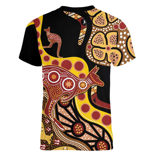 Kangaroo Australia Women V-Neck T-Shirt Aussie Aboriginal Dot Art