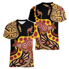 Kangaroo Australia Women V-Neck T-Shirt Aussie Aboriginal Dot Art
