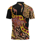 Kangaroo Australia Zipper Polo Shirt Aussie Aboriginal Dot Art
