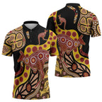 Kangaroo Australia Zipper Polo Shirt Aussie Aboriginal Dot Art