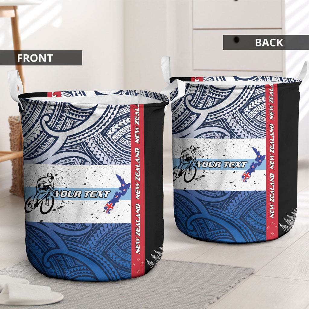 Personalised Cycling New Zealand Laundry Basket Aotearoa Map Fern Maori Pattern