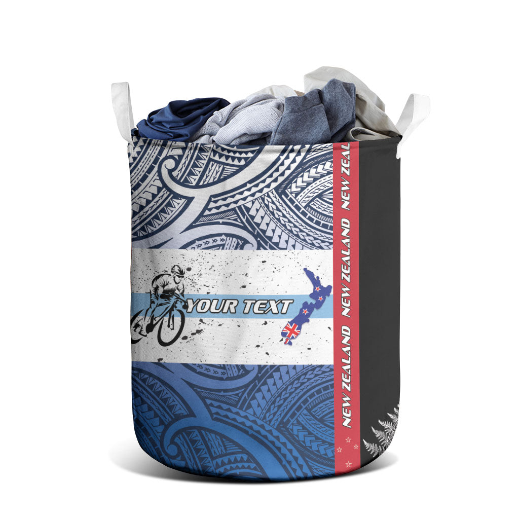 Personalised Cycling New Zealand Laundry Basket Aotearoa Map Fern Maori Pattern