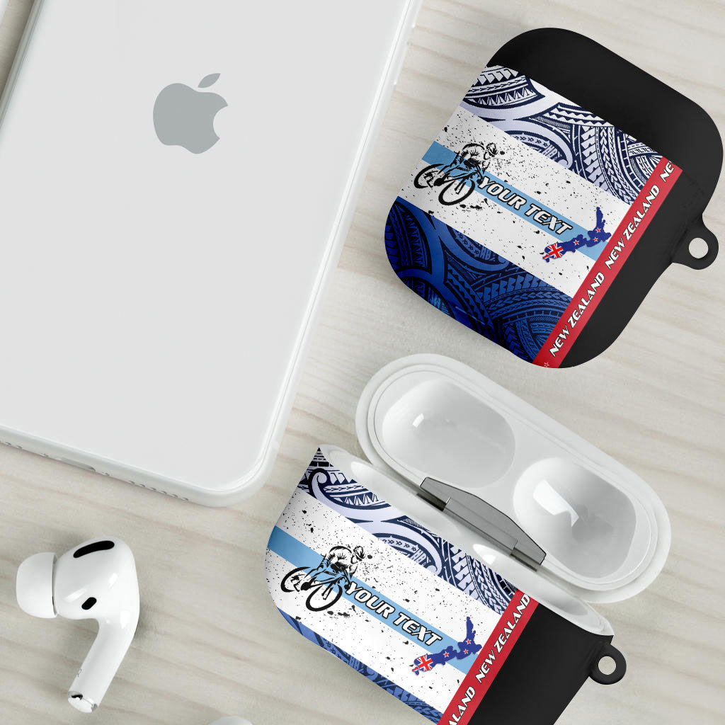 Personalised Cycling New Zealand AirPods Case Aotearoa Map Fern Maori Pattern