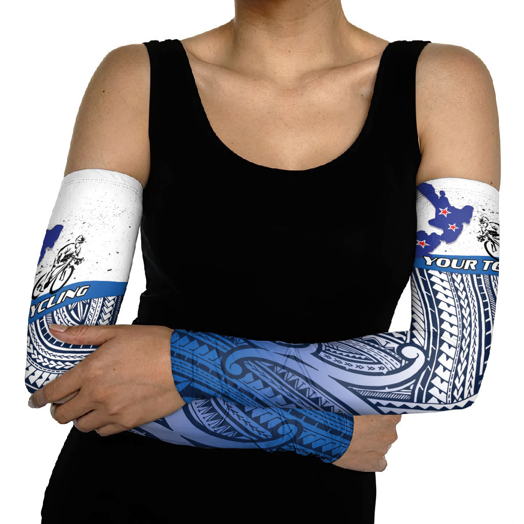 Personalised Cycling New Zealand Arm Sleeves Aotearoa Map Fern Maori Pattern