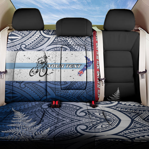 Personalised Cycling New Zealand Back Car Seat Cover Aotearoa Map Fern Maori Pattern