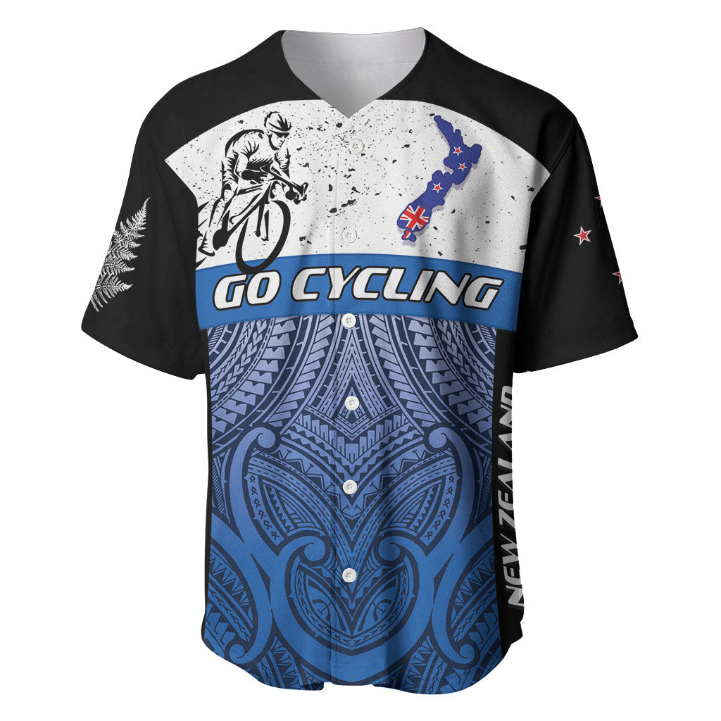 Personalised Cycling New Zealand Baseball Jersey Aotearoa Map Fern Maori Pattern
