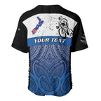 Personalised Cycling New Zealand Baseball Jersey Aotearoa Map Fern Maori Pattern
