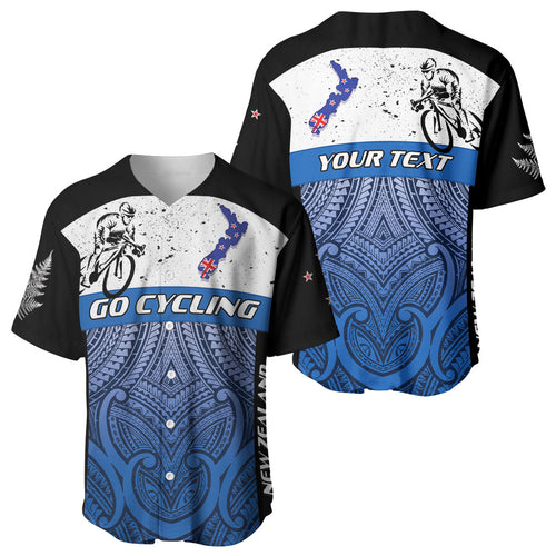 Personalised Cycling New Zealand Baseball Jersey Aotearoa Map Fern Maori Pattern