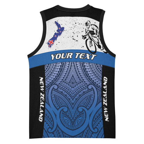 Personalised Cycling New Zealand Basketball Jersey Aotearoa Map Fern Maori Pattern