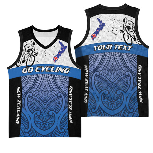 Personalised Cycling New Zealand Basketball Jersey Aotearoa Map Fern Maori Pattern