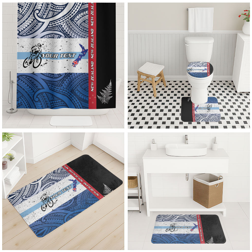 Personalised Cycling New Zealand Bathroom Set Aotearoa Map Fern Maori Pattern