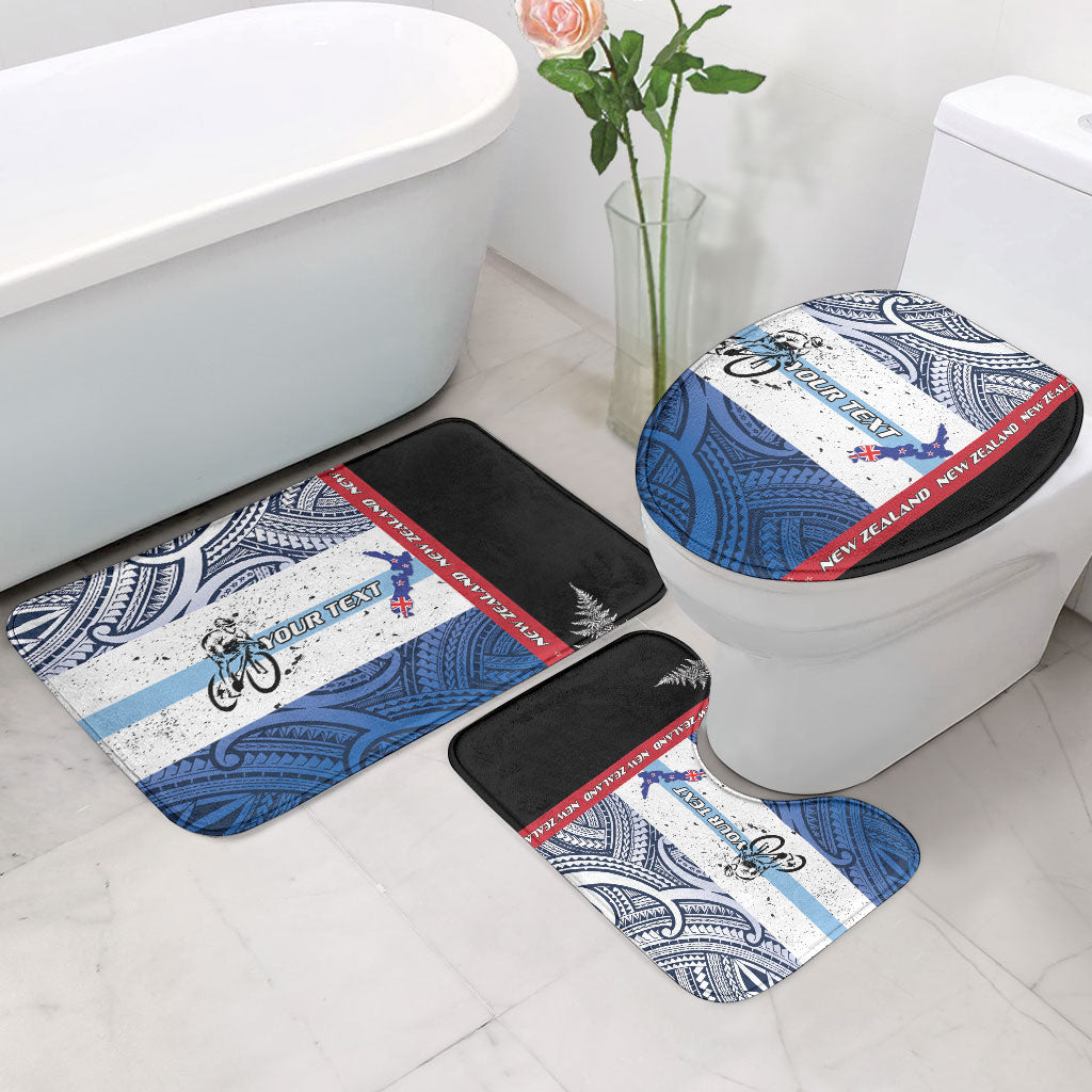 Personalised Cycling New Zealand Bathroom Set Aotearoa Map Fern Maori Pattern