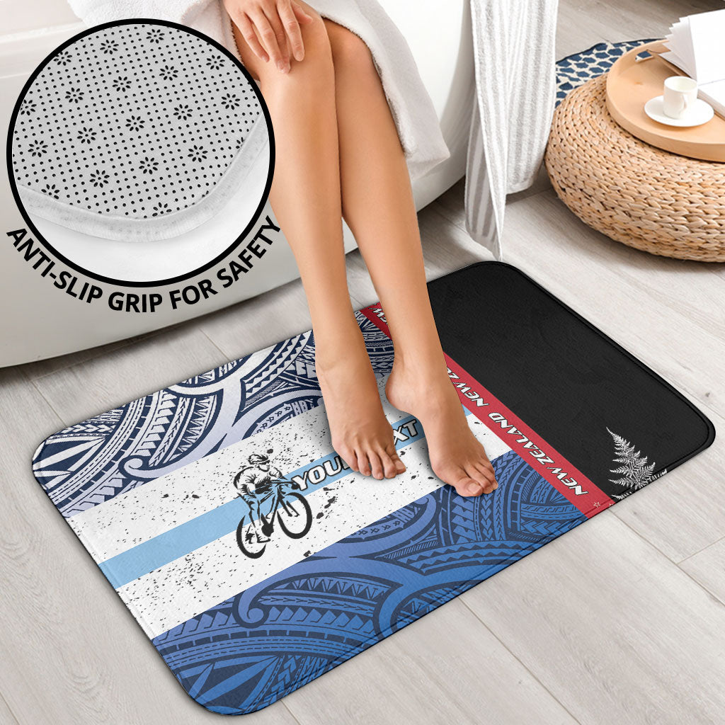 Personalised Cycling New Zealand Bathroom Set Aotearoa Map Fern Maori Pattern