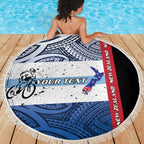 Personalised Cycling New Zealand Beach Blanket Aotearoa Map Fern Maori Pattern