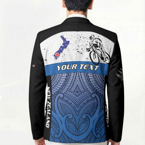 Personalised Cycling New Zealand Blazer Aotearoa Map Fern Maori Pattern