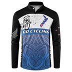 Personalised Cycling New Zealand Button Sweatshirt Aotearoa Map Fern Maori Pattern