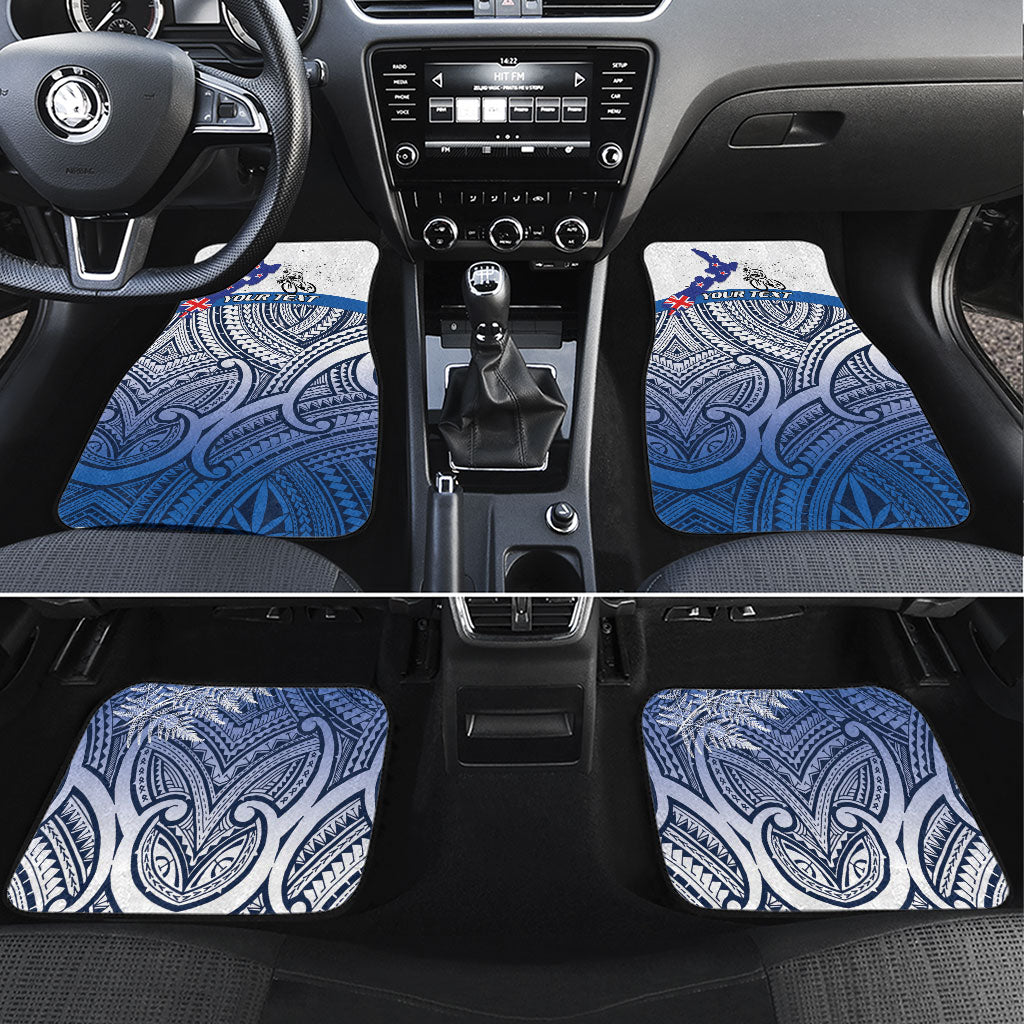 Personalised Cycling New Zealand Car Mats Aotearoa Map Fern Maori Pattern