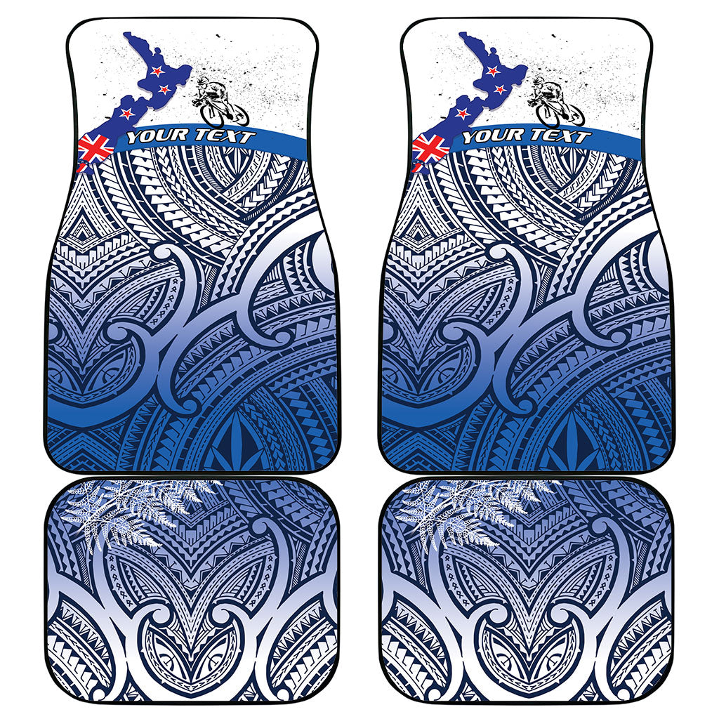 Personalised Cycling New Zealand Car Mats Aotearoa Map Fern Maori Pattern