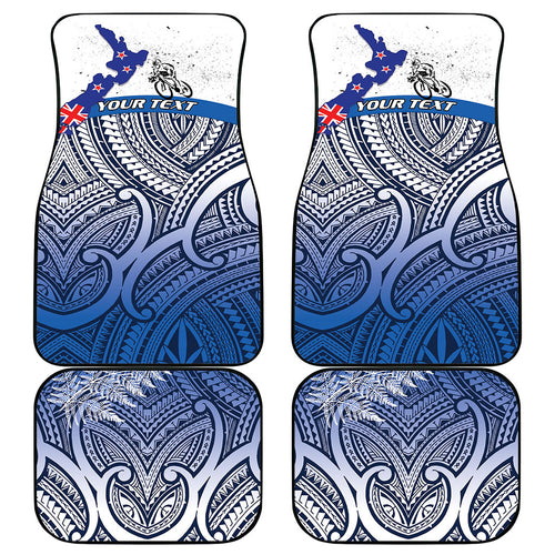 Personalised Cycling New Zealand Car Mats Aotearoa Map Fern Maori Pattern