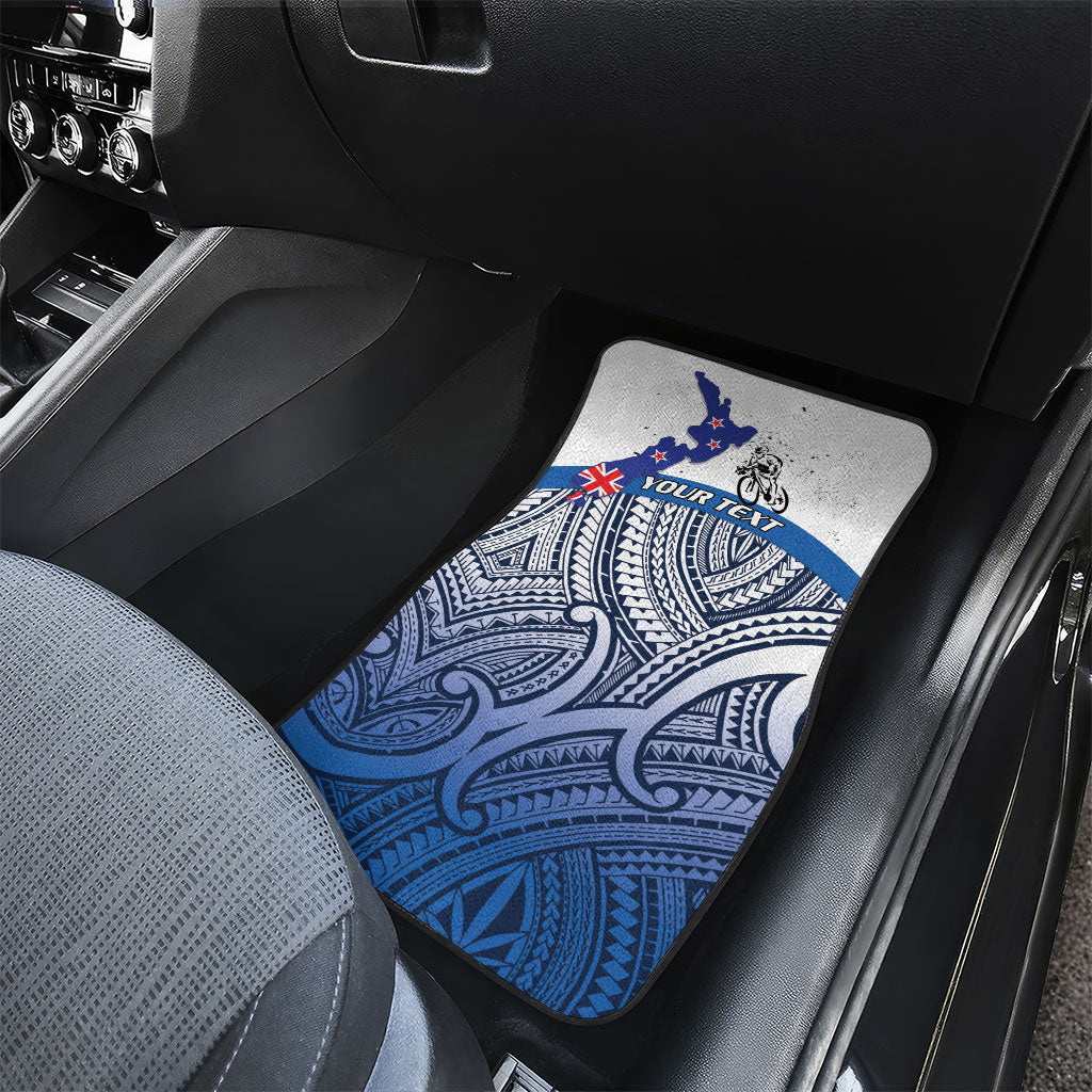 Personalised Cycling New Zealand Car Mats Aotearoa Map Fern Maori Pattern