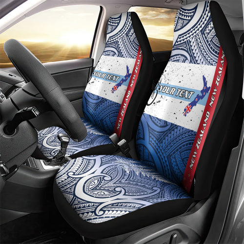 Personalised Cycling New Zealand Car Seat Cover Aotearoa Map Fern Maori Pattern