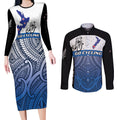 Personalised Cycling New Zealand Couples Matching Long Sleeve Bodycon Dress and Long Sleeve Button Shirt Aotearoa Map Fern Maori Pattern
