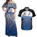 Personalised Cycling New Zealand Couples Matching Off Shoulder Maxi Dress and Hawaiian Shirt Aotearoa Map Fern Maori Pattern