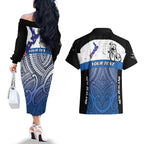 Personalised Cycling New Zealand Couples Matching Off The Shoulder Long Sleeve Dress and Hawaiian Shirt Aotearoa Map Fern Maori Pattern