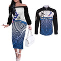 Personalised Cycling New Zealand Couples Matching Off The Shoulder Long Sleeve Dress and Long Sleeve Button Shirt Aotearoa Map Fern Maori Pattern