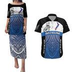 Personalised Cycling New Zealand Couples Matching Puletasi and Hawaiian Shirt Aotearoa Map Fern Maori Pattern